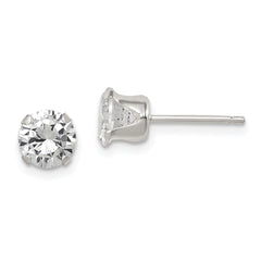 QE9107 Sterling Silver Polished Round 6mm CZ Snap Set Stud Earrings