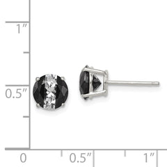 QE9109 Sterling Silver RH-pltd Black/White 7mm Round CZ Basket Set Stud Earrings