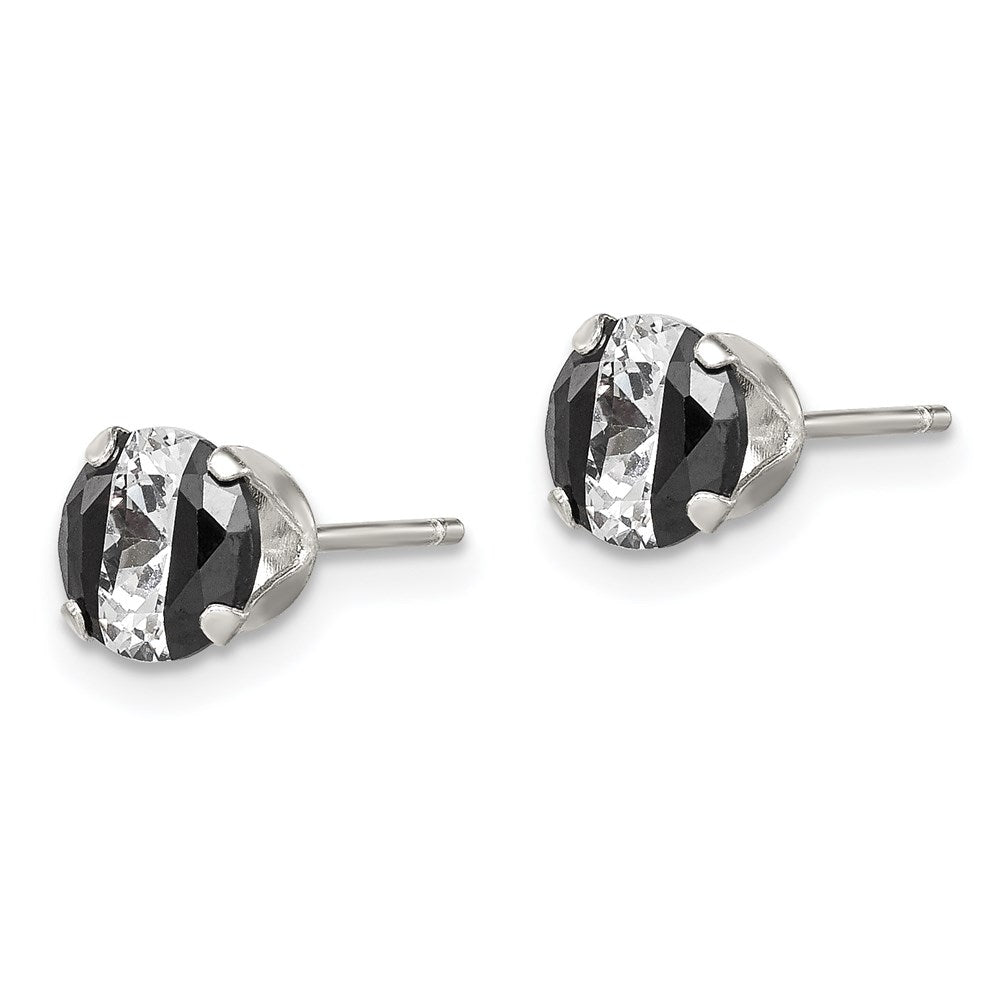 QE9111 Sterling Silver Black & White 6mm Round CZ Snap-in Set Stud Earrings