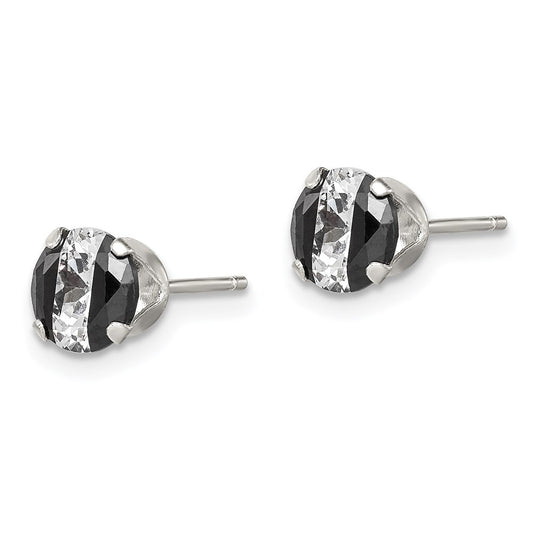 QE9111 Sterling Silver Black & White 6mm Round CZ Snap-in Set Stud Earrings