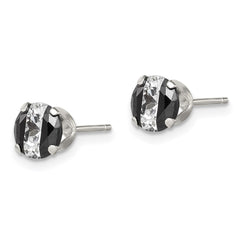 QE9111 Sterling Silver Black & White 6mm Round CZ Snap-in Set Stud Earrings