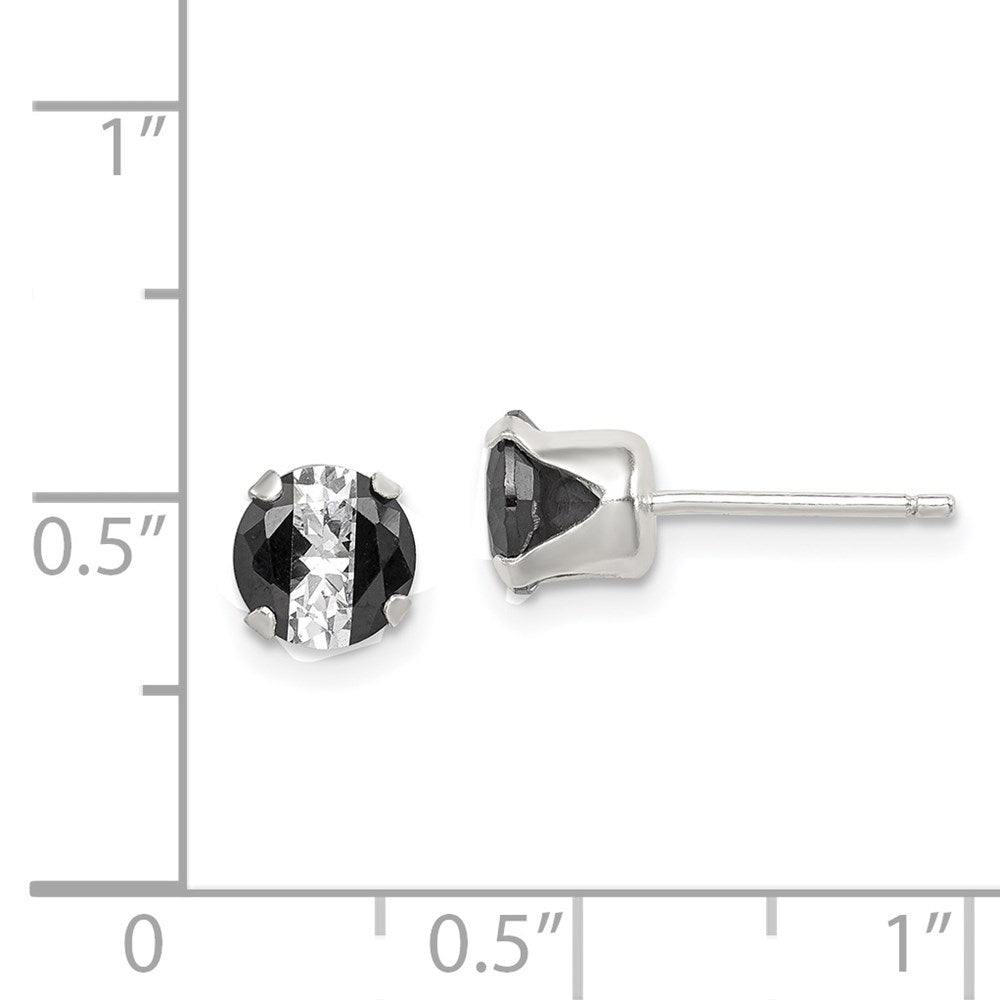 QE9111 Sterling Silver Black & White 6mm Round CZ Snap-in Set Stud Earrings