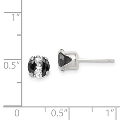 QE9111 Sterling Silver Black & White 6mm Round CZ Snap-in Set Stud Earrings