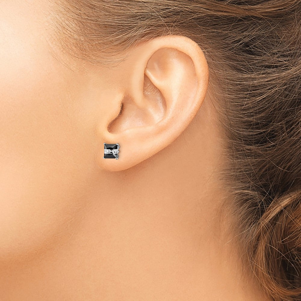 QE9112 Sterling Silver RH-plated Black & White Square 6mm CZ Stud Earrings