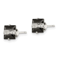 QE9113 Sterling Silver Black & White 6mm Square CZ Snap-in Set Stud Earrings