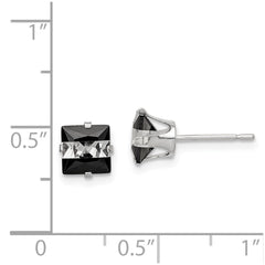 QE9113 Sterling Silver Black & White 6mm Square CZ Snap-in Set Stud Earrings