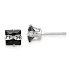 QE9113 Sterling Silver Black & White 6mm Square CZ Snap-in Set Stud Earrings