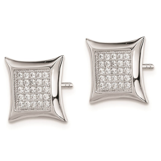 QE9115 Sterling Silver Rhodium-plated Polished Pav������ CZ Square Post Earrings