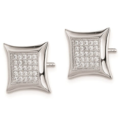 QE9115 Sterling Silver Rhodium-plated Polished Pav������ CZ Square Post Earrings