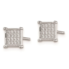 QE9116 Sterling Silver Rhodium-plated Polished Pav������ CZ Square Post Earrings