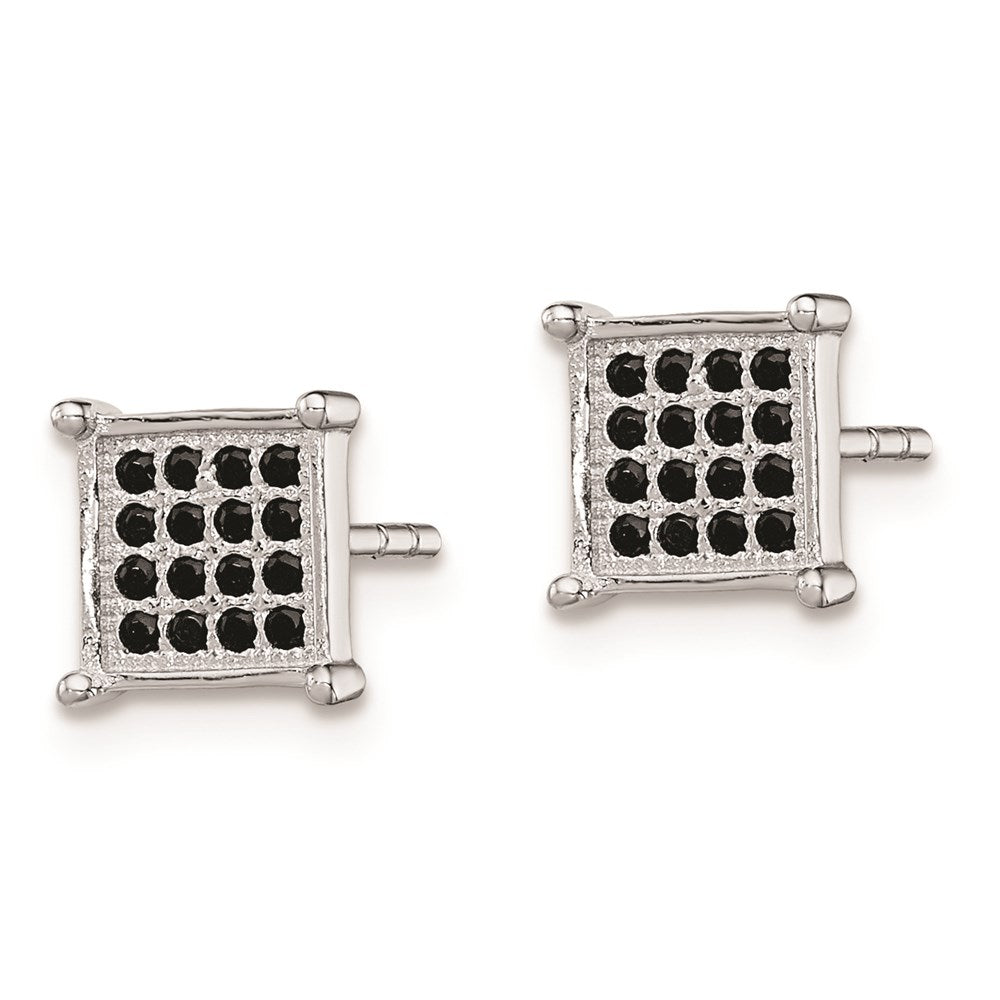 QE9124 Sterling Silver Rhodium-plated Black Pav������ CZ Square Post Earrings
