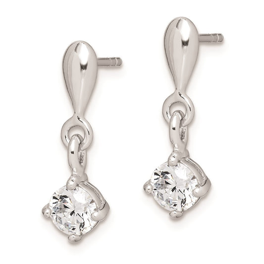 QE9147 Sterling Silver Rhodium-plated Polished CZ Post Dangle Earrings