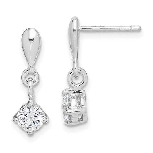 QE9147 Sterling Silver Rhodium-plated Polished CZ Post Dangle Earrings