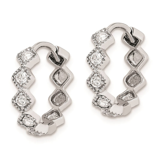 QE9197 Sterling Silver Rhodium-plated CZ Hinged Hoop Earrings