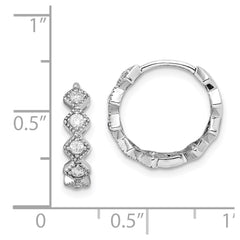 QE9197 Sterling Silver Rhodium-plated CZ Hinged Hoop Earrings