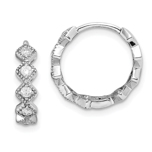 QE9197 Sterling Silver Rhodium-plated CZ Hinged Hoop Earrings