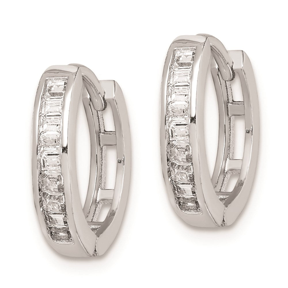 QE9200 Sterling Silver Rhodium-plated CZ Baguette Hinged Hoop Earrings