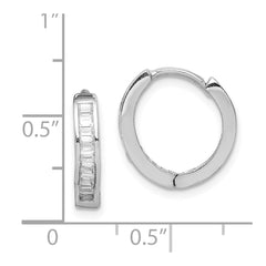QE9200 Sterling Silver Rhodium-plated CZ Baguette Hinged Hoop Earrings
