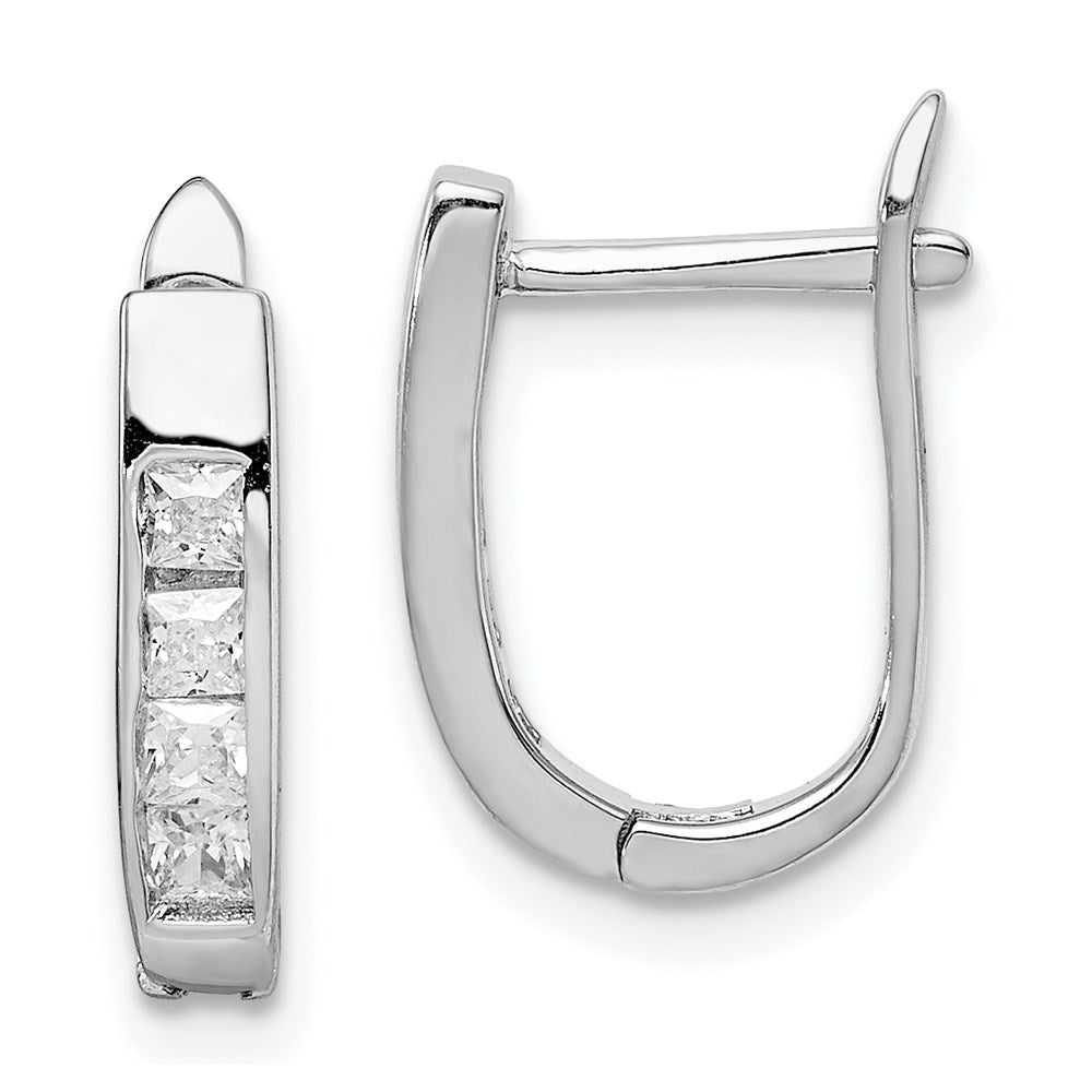 QE9203 Sterling Silver Rhodium-plated CZ Hinged Hoop Earrings