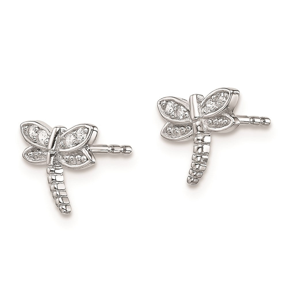 QE9206 Sterling Silver Rhodium-plated Polished CZ Dragonfly Post Earrings