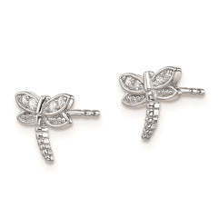 QE9206 Sterling Silver Rhodium-plated Polished CZ Dragonfly Post Earrings