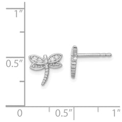 QE9206 Sterling Silver Rhodium-plated Polished CZ Dragonfly Post Earrings