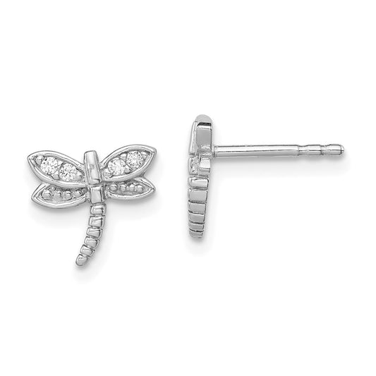 QE9206 Sterling Silver Rhodium-plated Polished CZ Dragonfly Post Earrings