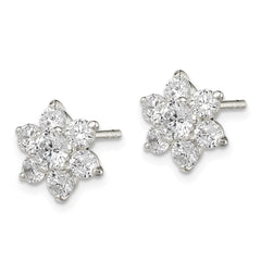 QE9215 Sterling Silver CZ Flower Post Earrings
