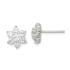 QE9215 Sterling Silver CZ Flower Post Earrings