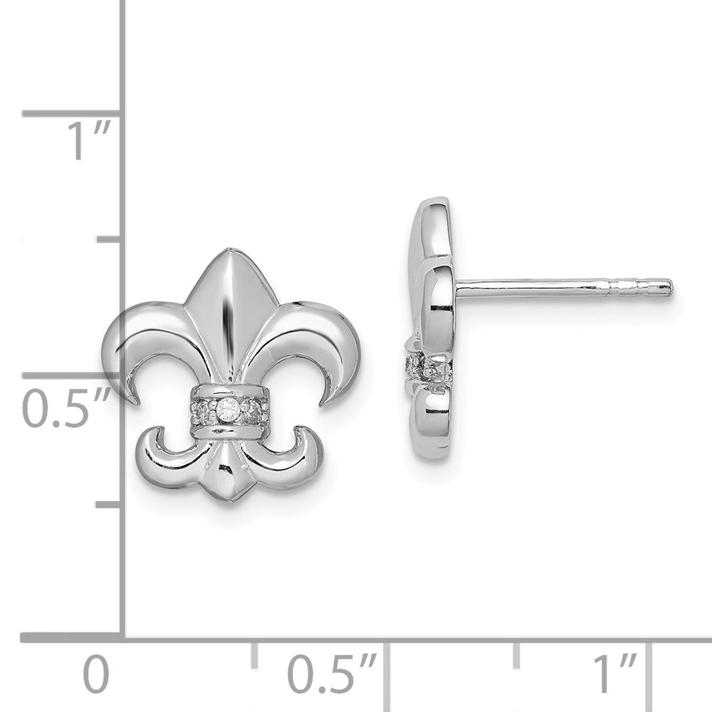 QE9225 Sterling Silver Rhodium-plated Polished CZ Fleur de Lis Post Earrings