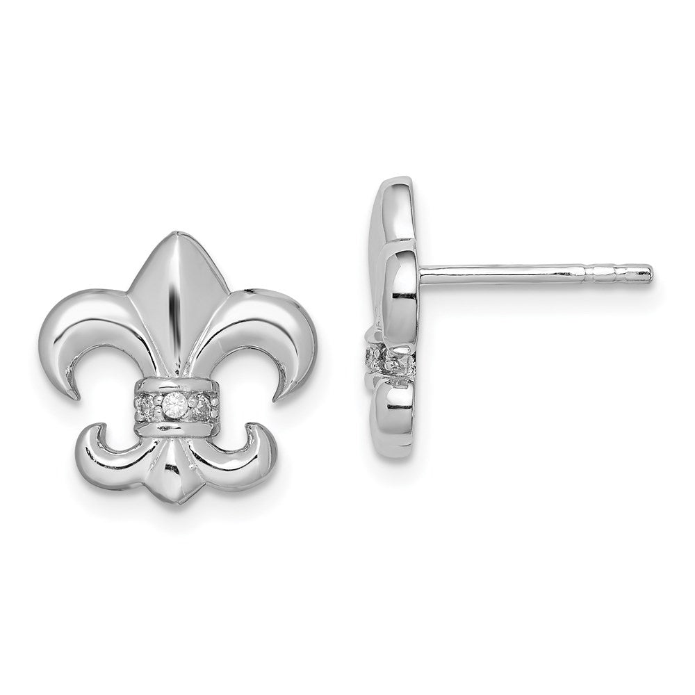 QE9225 Sterling Silver Rhodium-plated Polished CZ Fleur de Lis Post Earrings