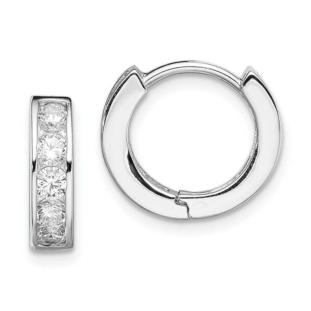 QE9250 Sterling Silver Rhodium-plated CZ Hinged Hoop Earrings