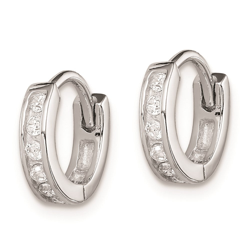 QE9251 Sterling Silver Rhodium-plated CZ Hinged Hoop Earrings