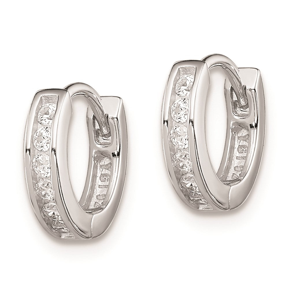QE9252 Sterling Silver Rhodium-plated CZ Hinged Hoop Earrings