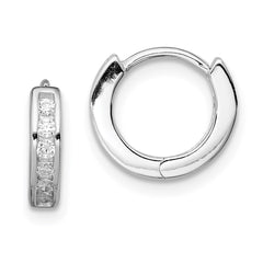 QE9252 Sterling Silver Rhodium-plated CZ Hinged Hoop Earrings