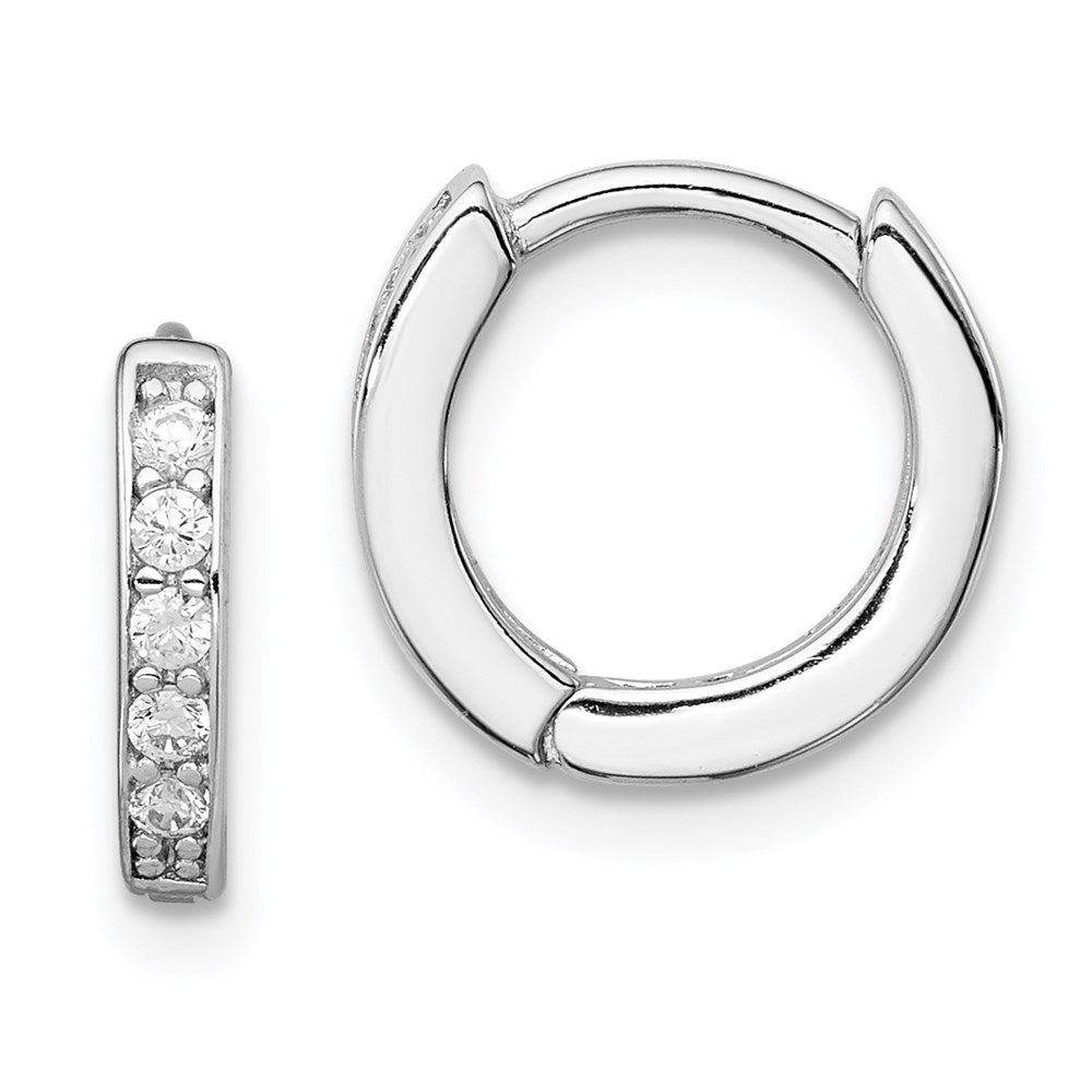 QE9253 Sterling Silver Rhodium-plated CZ Hinged Hoop Earrings