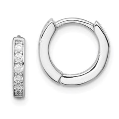 QE9253 Sterling Silver Rhodium-plated CZ Hinged Hoop Earrings