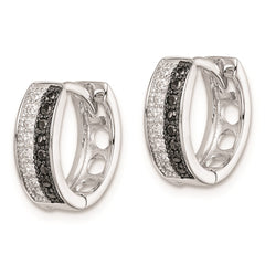 QE9255 Sterling Silver RH-plated Black & White CZ Hinged Round Hoop Earrings