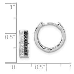 QE9255 Sterling Silver RH-plated Black & White CZ Hinged Round Hoop Earrings