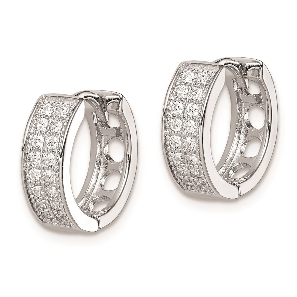 QE9261 Sterling Silver Rhodium-plated CZ Hinged Hoop Earrings