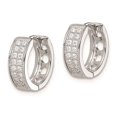 QE9261 Sterling Silver Rhodium-plated CZ Hinged Hoop Earrings