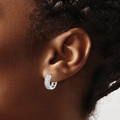 QE9261 Sterling Silver Rhodium-plated CZ Hinged Hoop Earrings