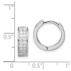 QE9261 Sterling Silver Rhodium-plated CZ Hinged Hoop Earrings