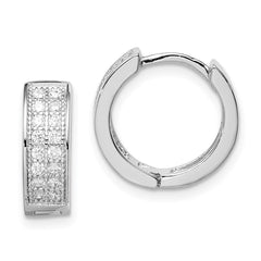 QE9261 Sterling Silver Rhodium-plated CZ Hinged Hoop Earrings