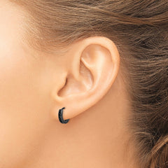 QE9262 Sterling Silver Black RH-plated Black CZ Hinged Round Hoop Earrings