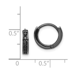 QE9262 Sterling Silver Black RH-plated Black CZ Hinged Round Hoop Earrings