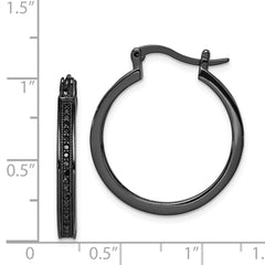 QE9264 Sterling Silver Black Rhodium-plated Black CZ Round Hoop Earrings
