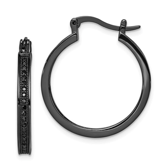QE9264 Sterling Silver Black Rhodium-plated Black CZ Round Hoop Earrings
