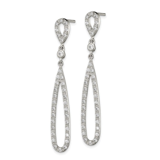 QE9293 Sterling Silver Rhodium-plated Polished CZ Teardrop Post Dangle Earrings