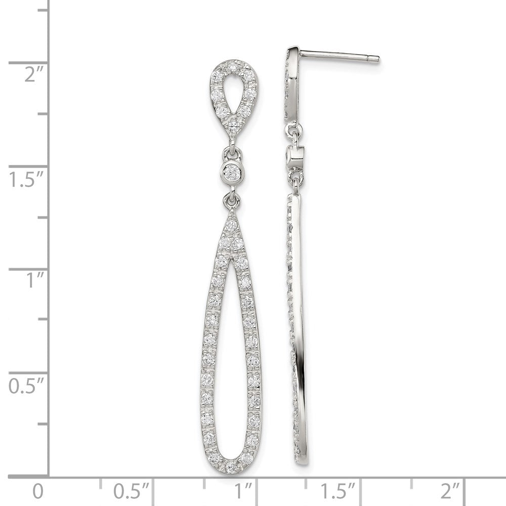 QE9293 Sterling Silver Rhodium-plated Polished CZ Teardrop Post Dangle Earrings